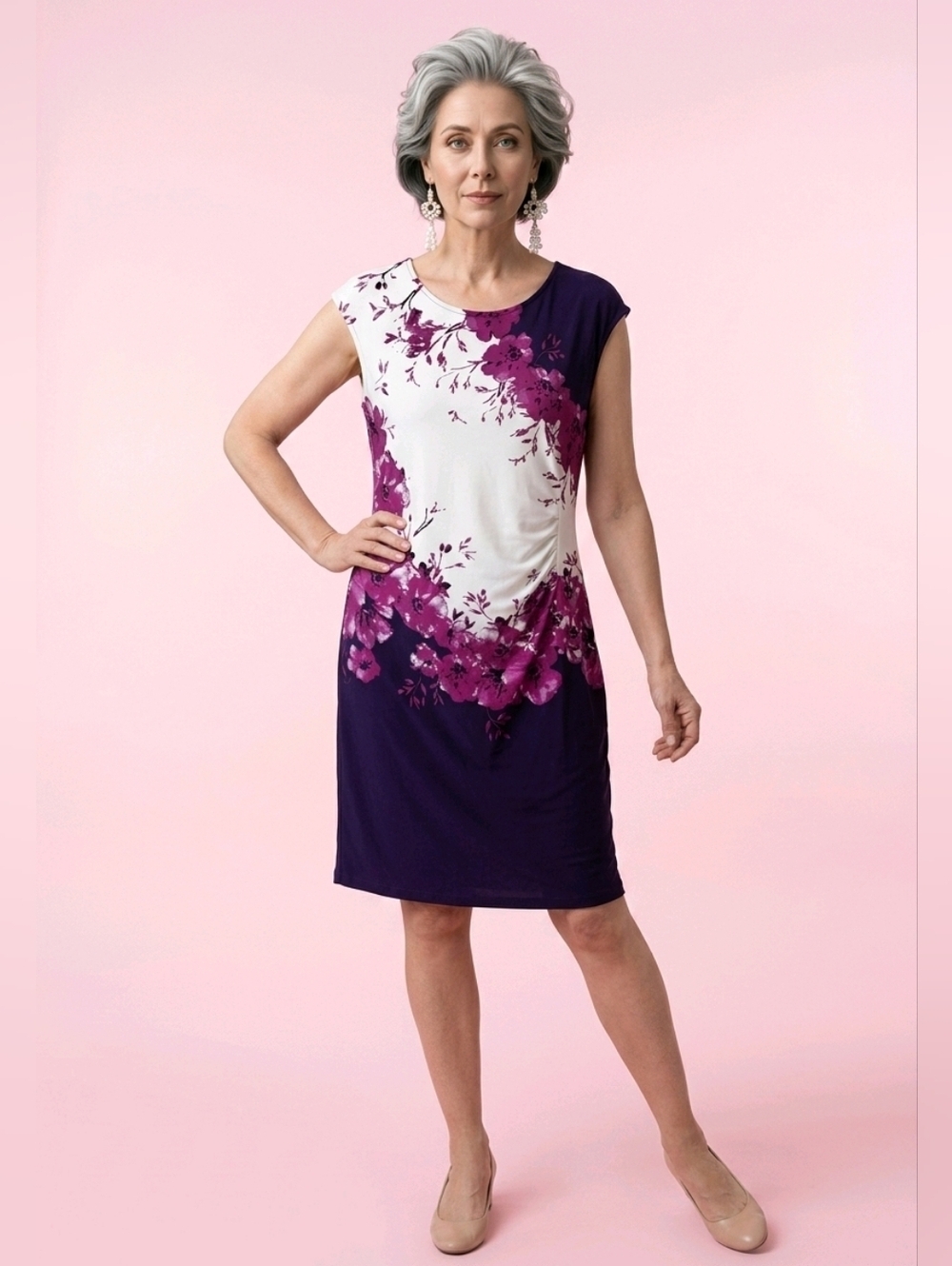 Red Queen Floral Purple and White Dress